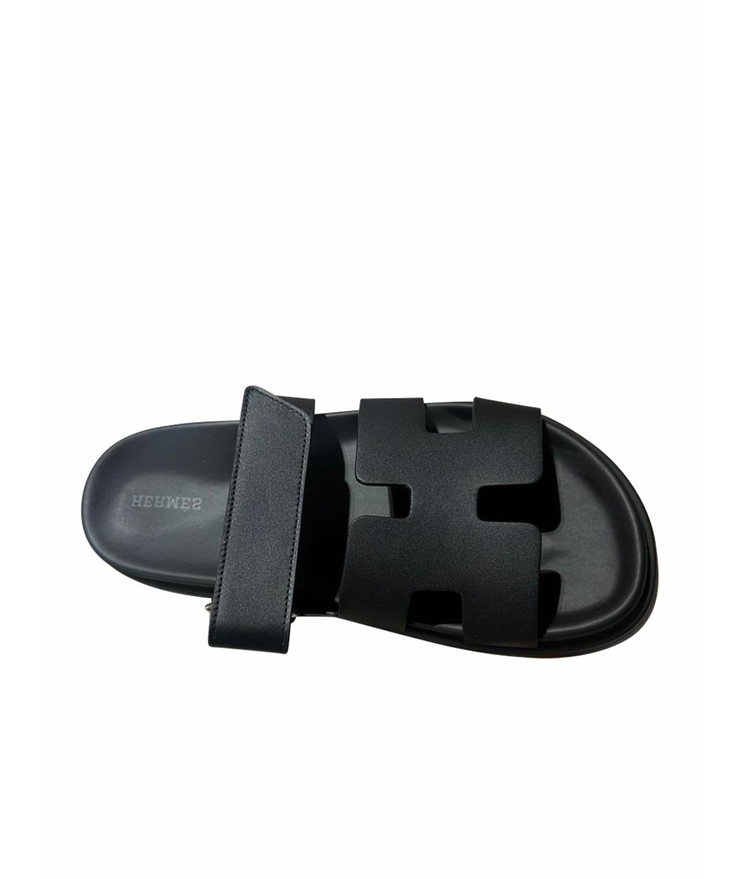 HERMES Черные кожаные сандалии, фото 1