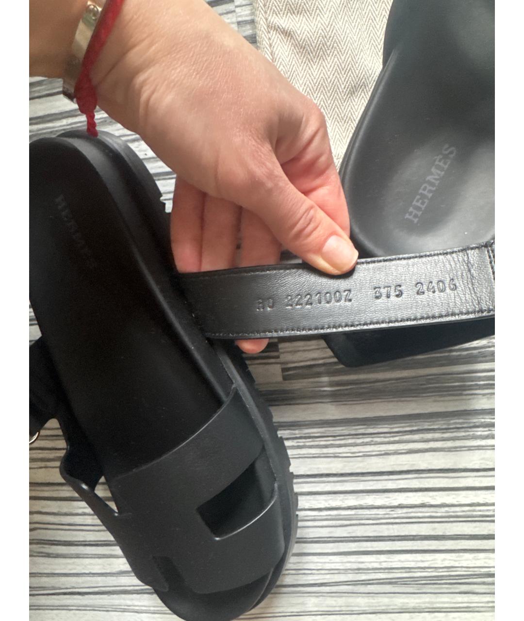 HERMES Черные кожаные сандалии, фото 6
