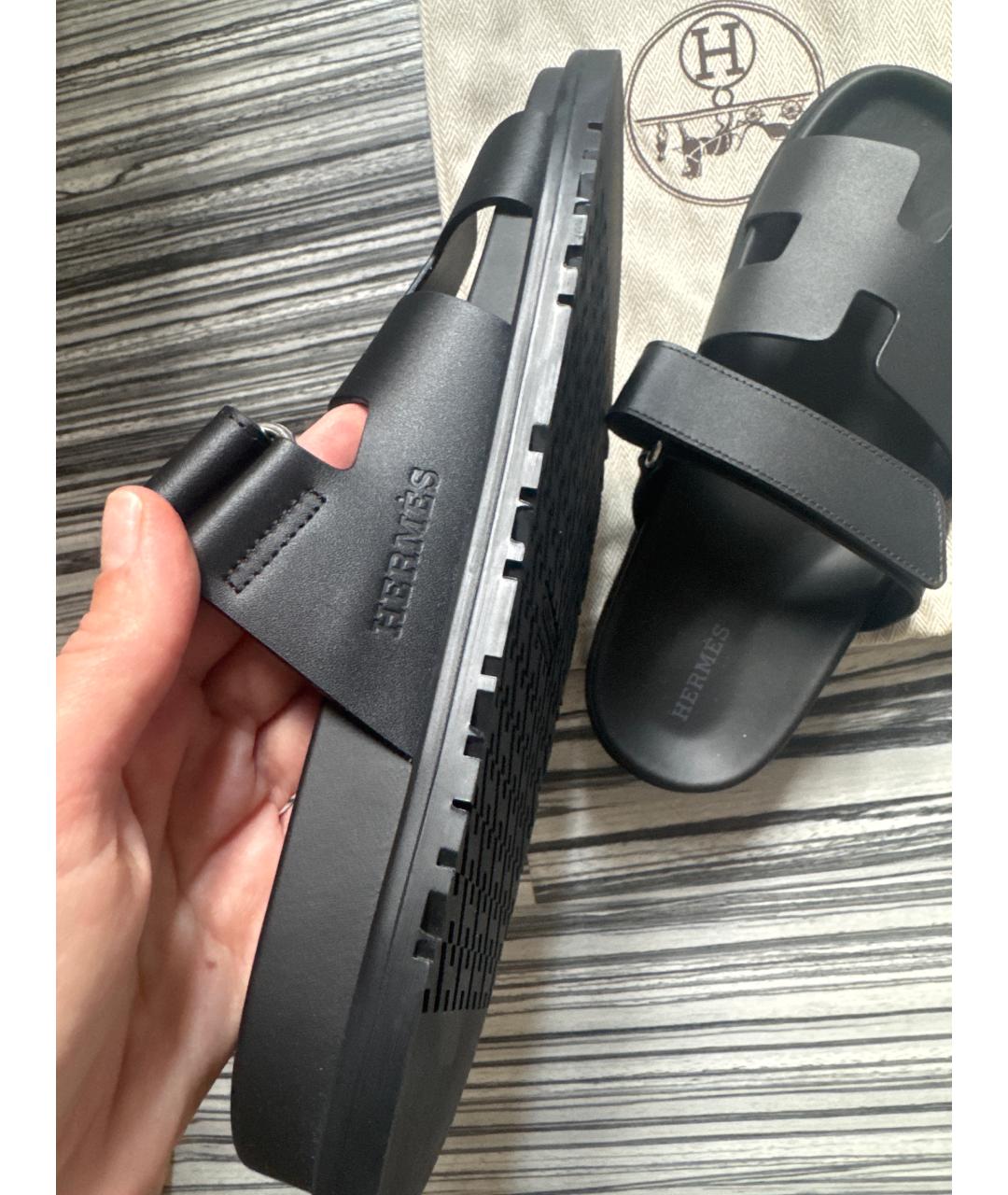 HERMES Черные кожаные сандалии, фото 7