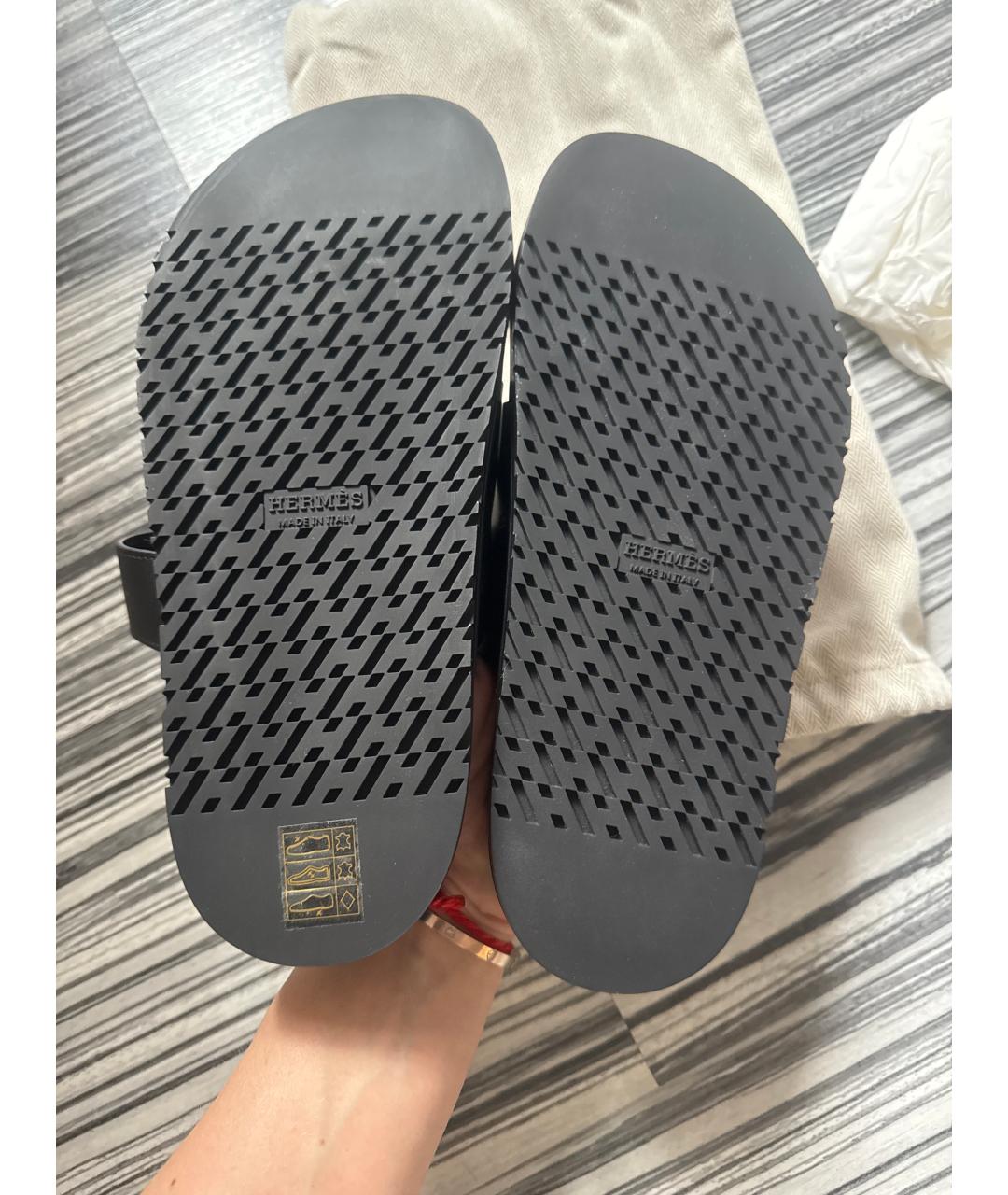 HERMES Черные кожаные сандалии, фото 5