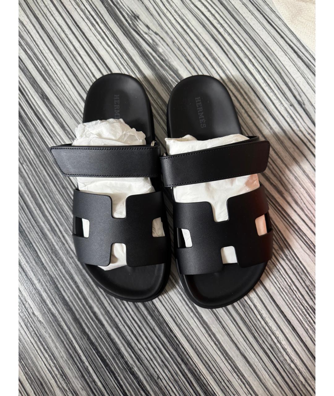 HERMES Черные кожаные сандалии, фото 2