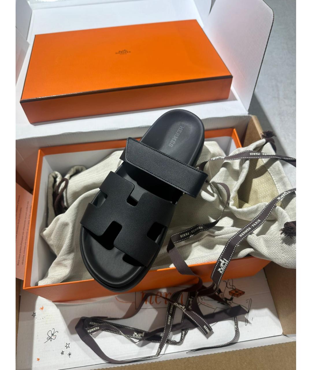 HERMES Черные кожаные сандалии, фото 8