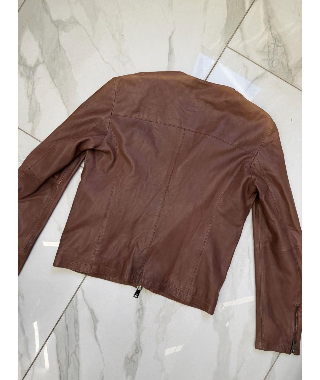 EMPORIO ARMANI Коричневая кожаная куртка, фото 2