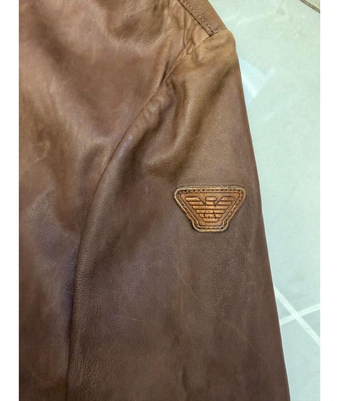 EMPORIO ARMANI Коричневая кожаная куртка, фото 7