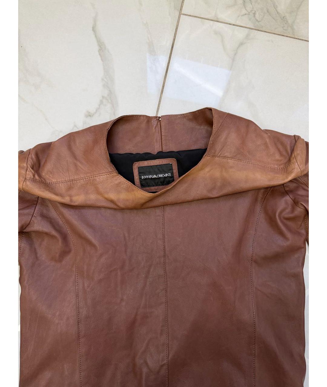 EMPORIO ARMANI Коричневая кожаная куртка, фото 8
