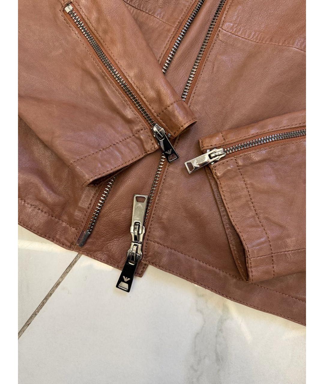 EMPORIO ARMANI Коричневая кожаная куртка, фото 6