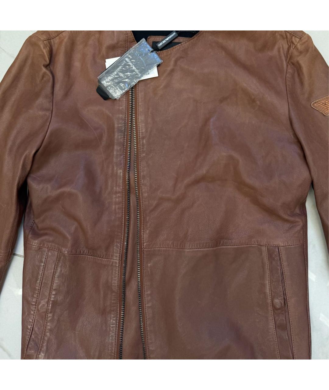 EMPORIO ARMANI Коричневая кожаная куртка, фото 4