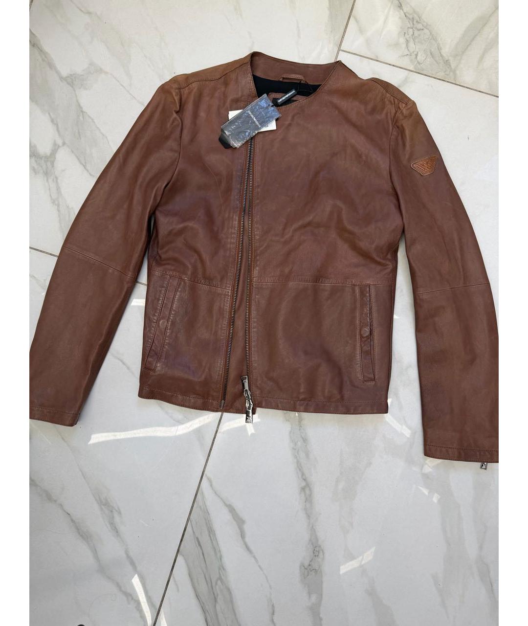 EMPORIO ARMANI Коричневая кожаная куртка, фото 9