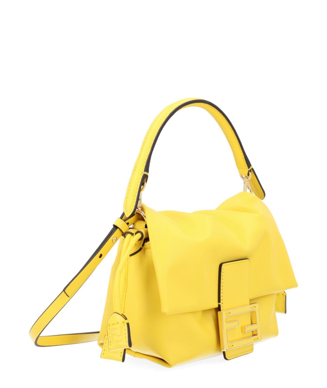 FENDI Желтая кожаная сумка с короткими ручками, фото 2