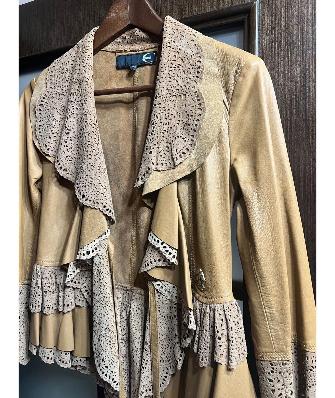 ROBERTO CAVALLI Горчичная кожаная куртка, фото 4