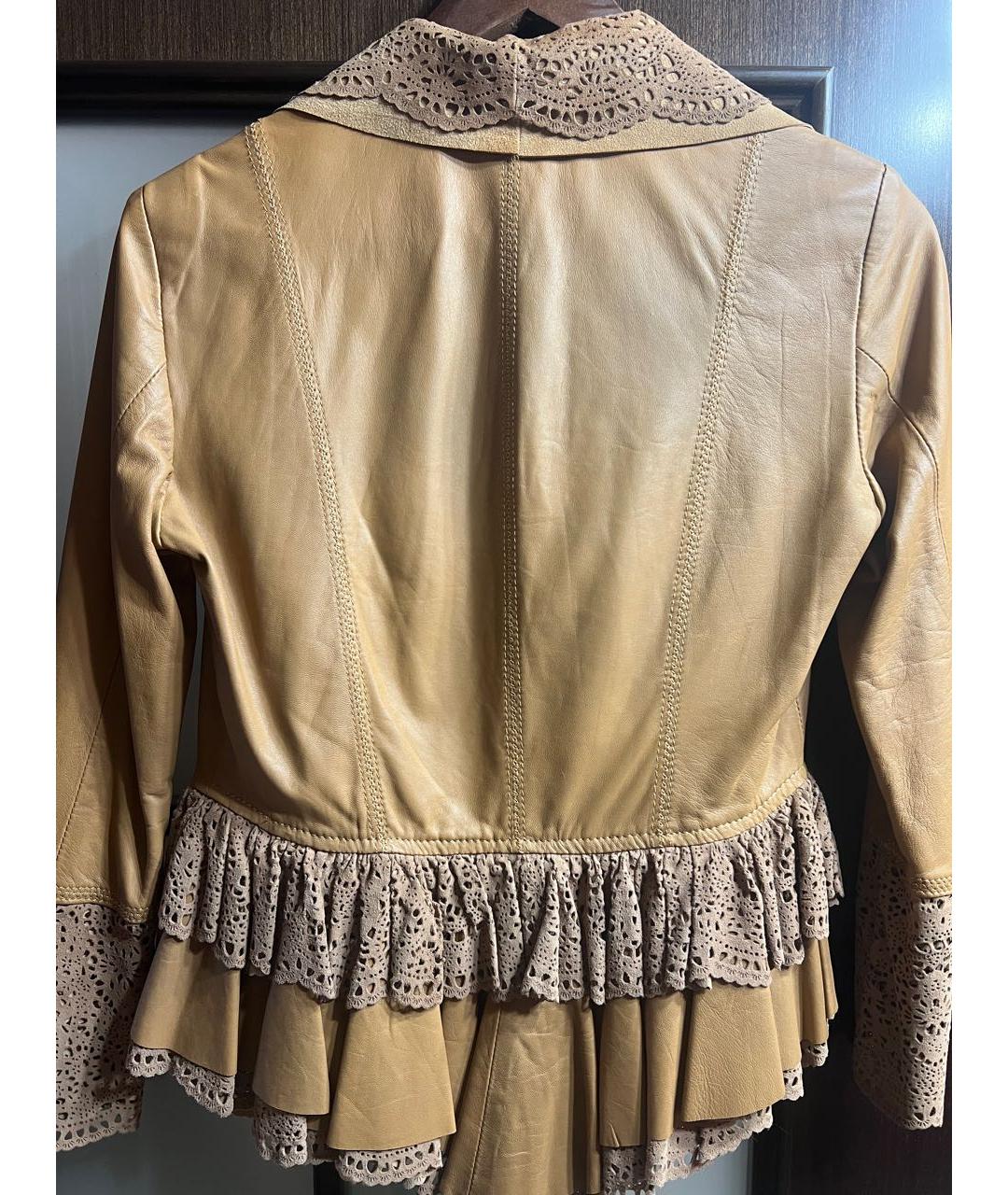 ROBERTO CAVALLI Горчичная кожаная куртка, фото 2