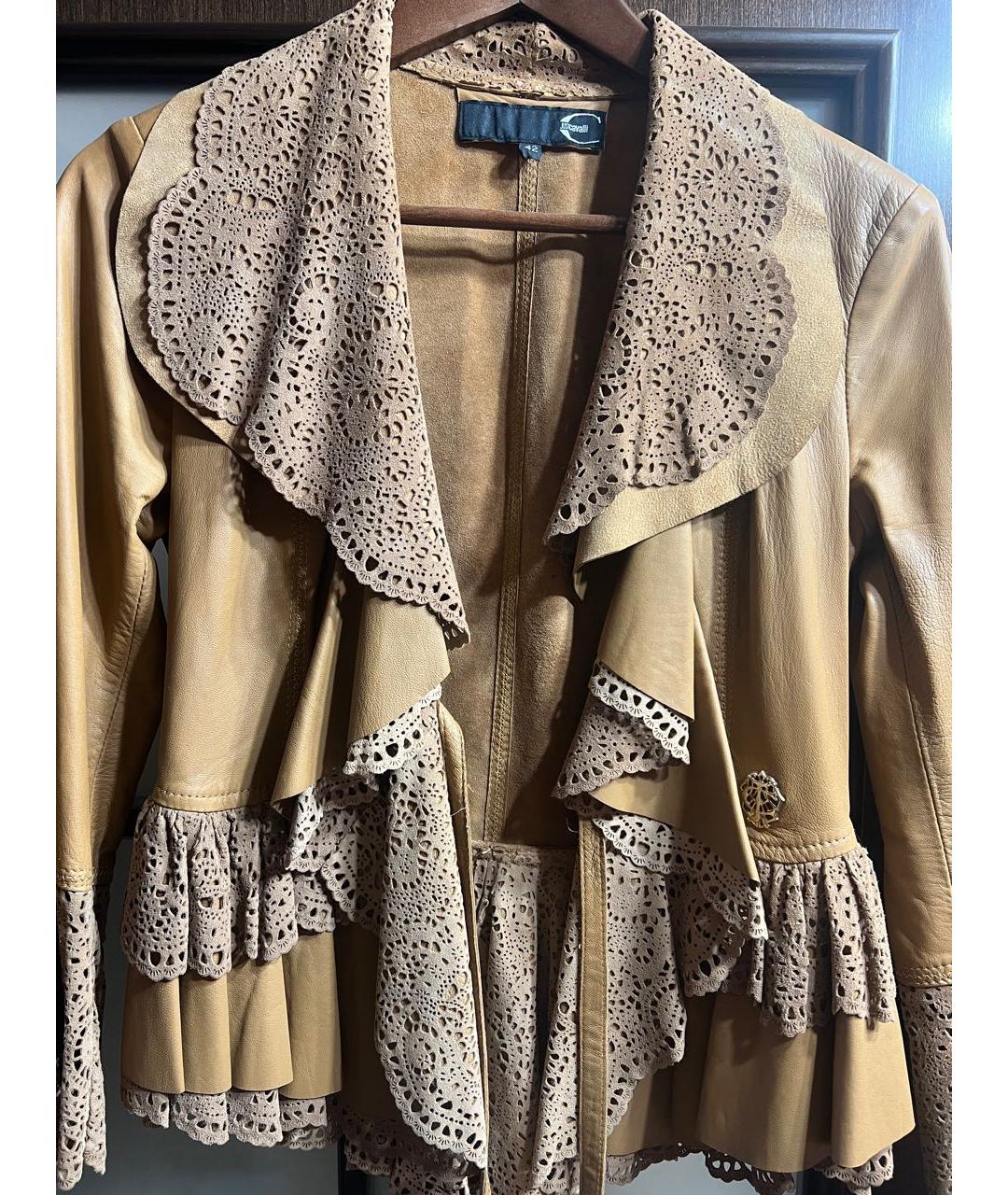 ROBERTO CAVALLI Горчичная кожаная куртка, фото 7