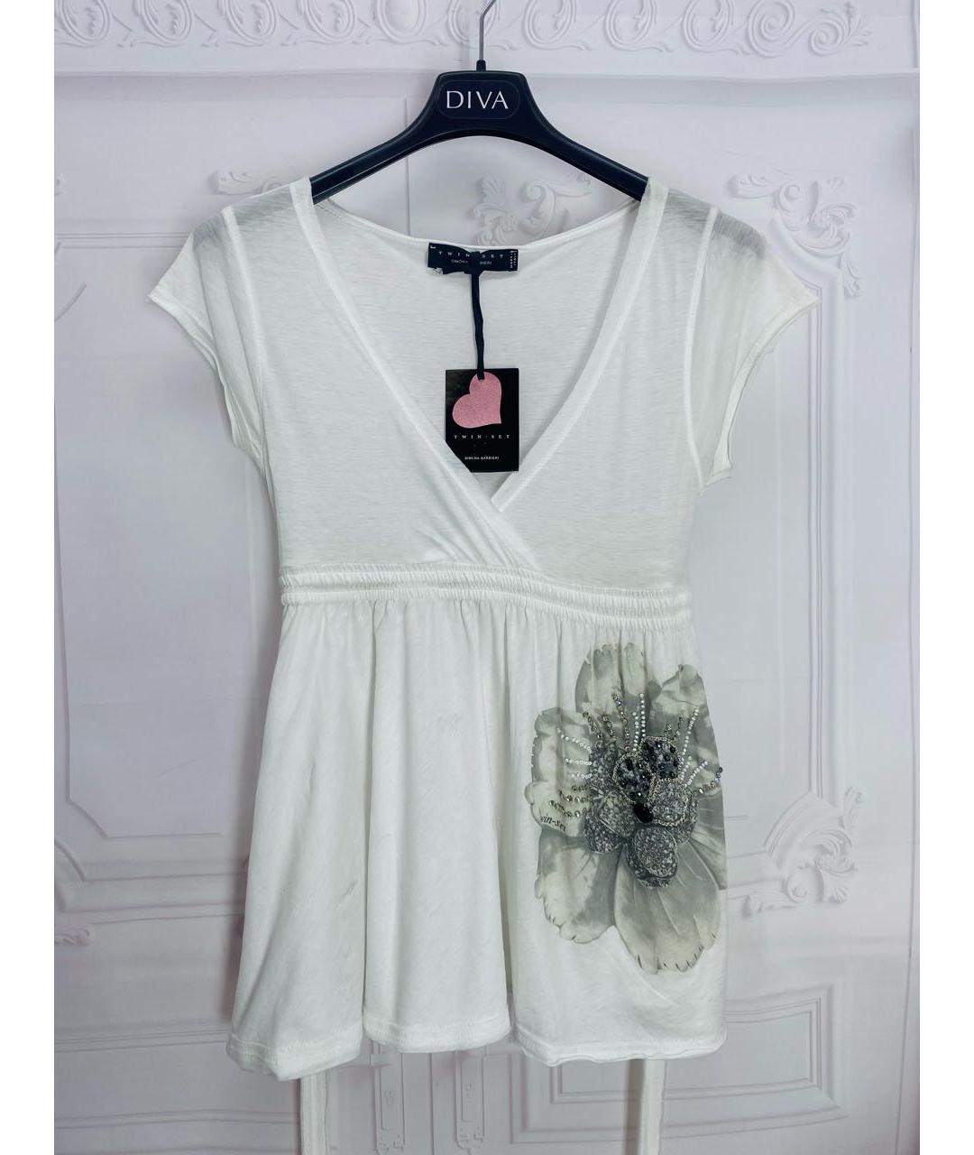 TWIN-SET Белая хлопковая футболка, фото 8