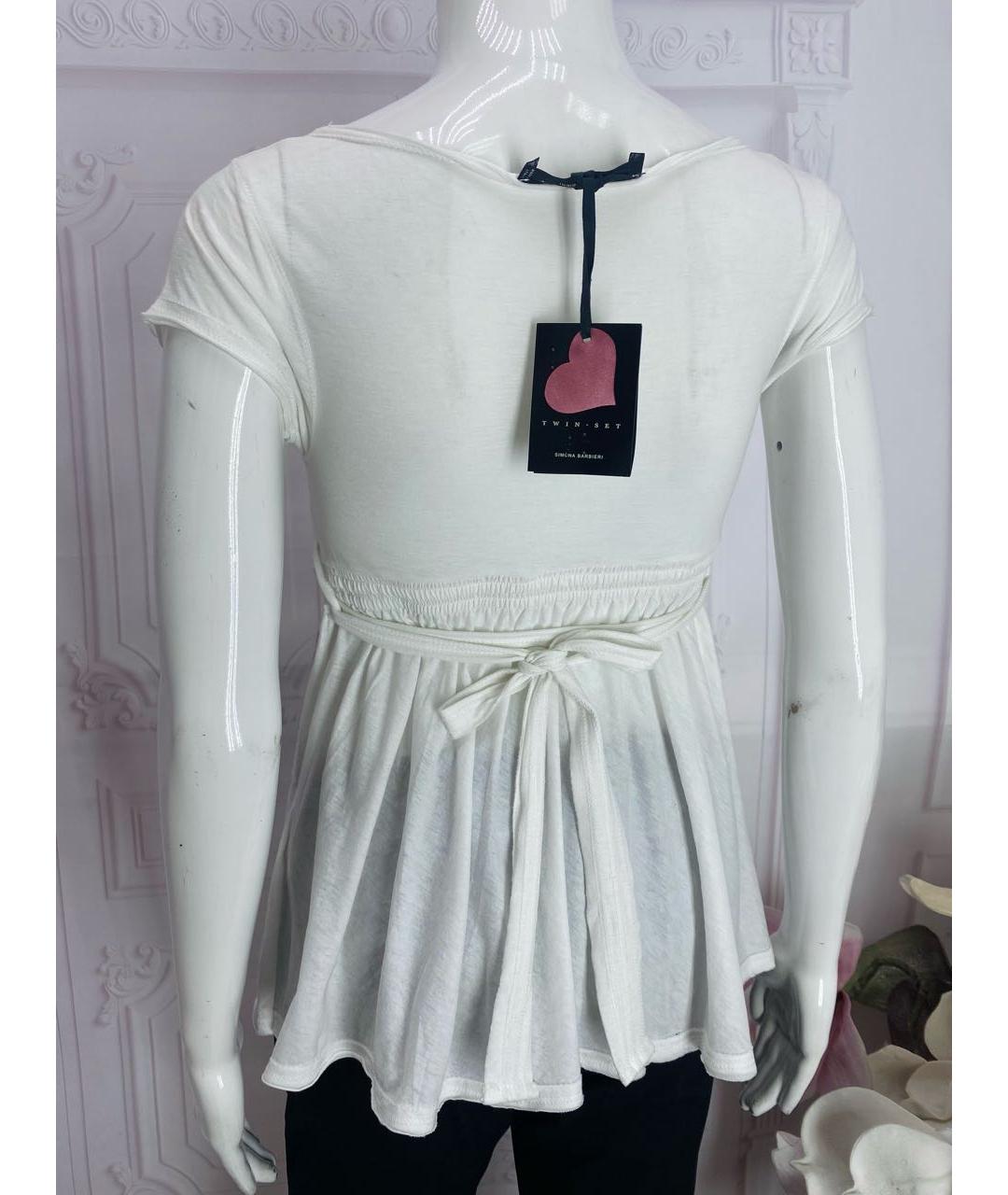 TWIN-SET Белая хлопковая футболка, фото 6