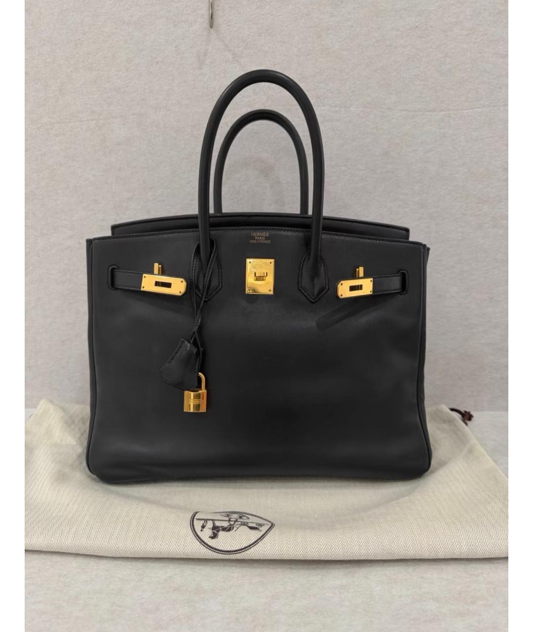 HERMES Черная кожаная сумка с короткими ручками, фото 5