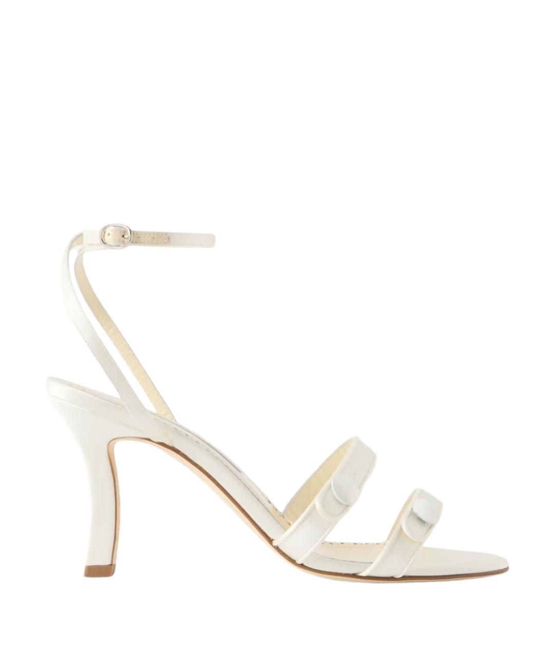 MANOLO BLAHNIK Бежевые текстильные босоножки, фото 1