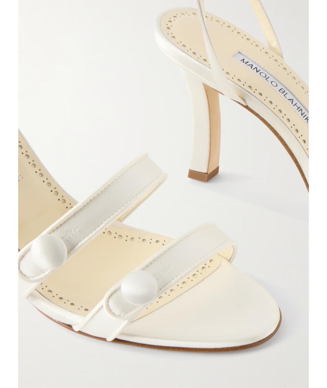 MANOLO BLAHNIK Бежевые текстильные босоножки, фото 4