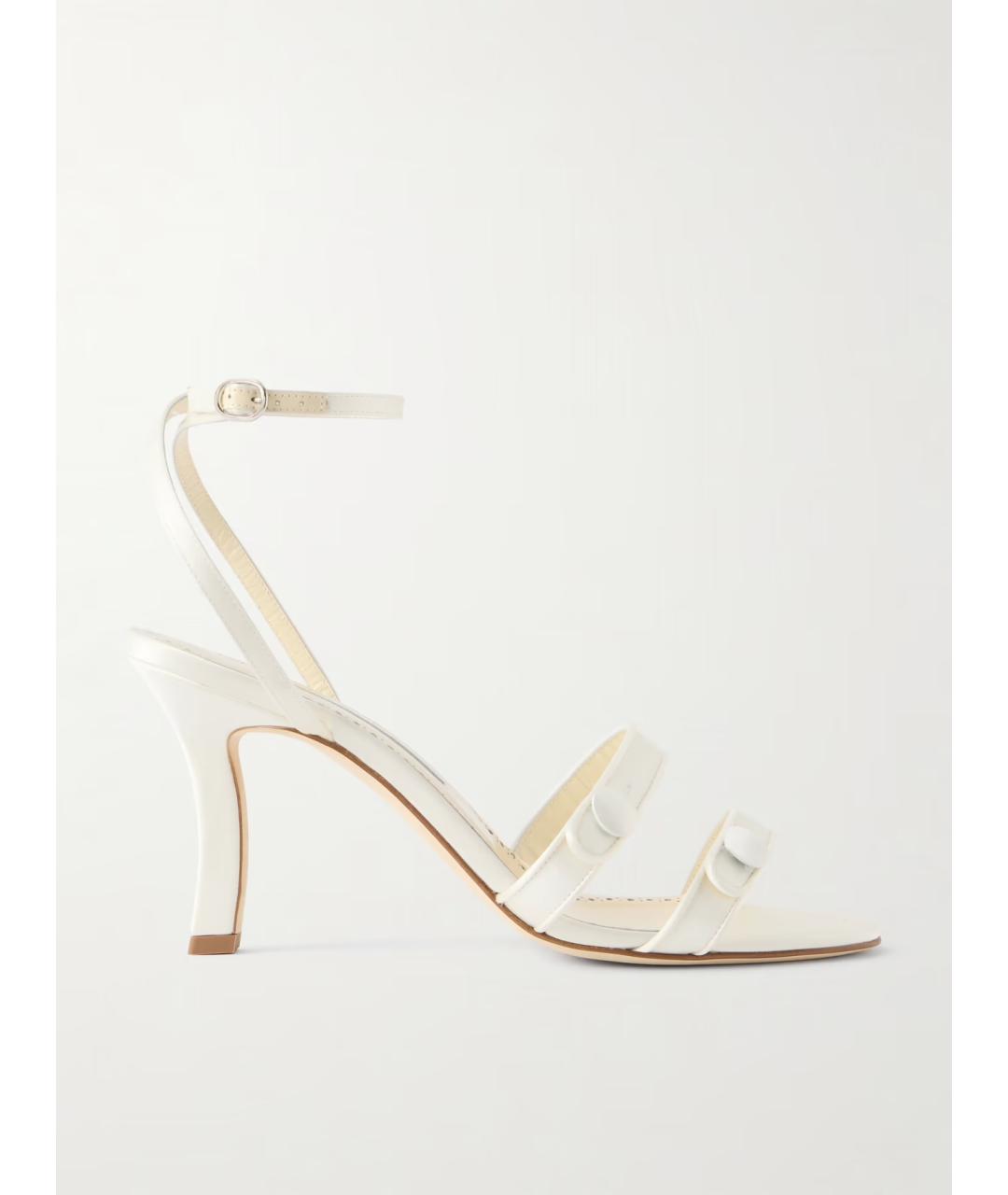 MANOLO BLAHNIK Бежевые текстильные босоножки, фото 5