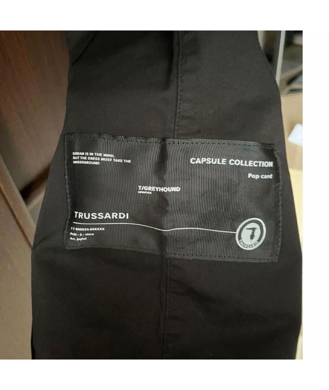 TRUSSARDI Черные хлопко-эластановые повседневные брюки, фото 4
