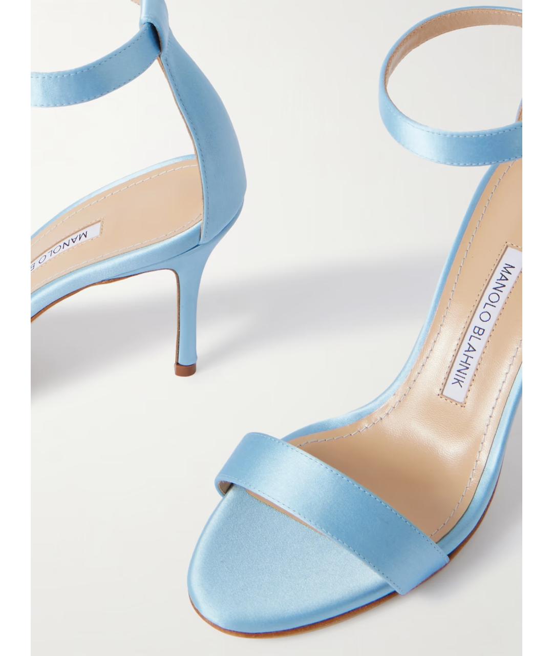 MANOLO BLAHNIK Голубые текстильные босоножки, фото 3