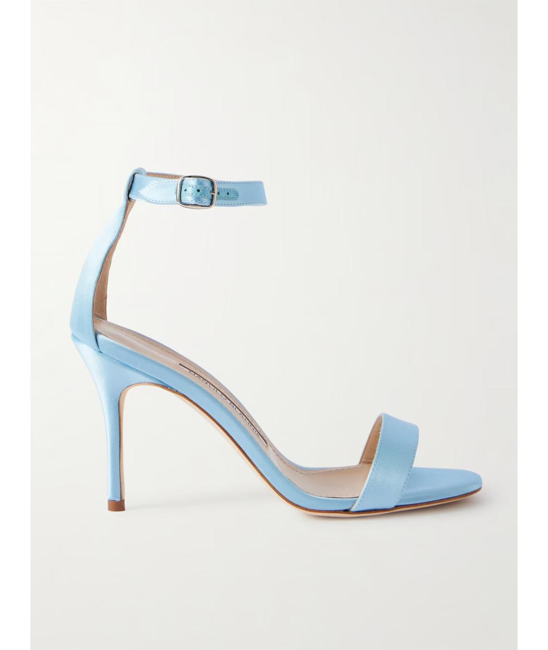 MANOLO BLAHNIK Голубые текстильные босоножки, фото 5