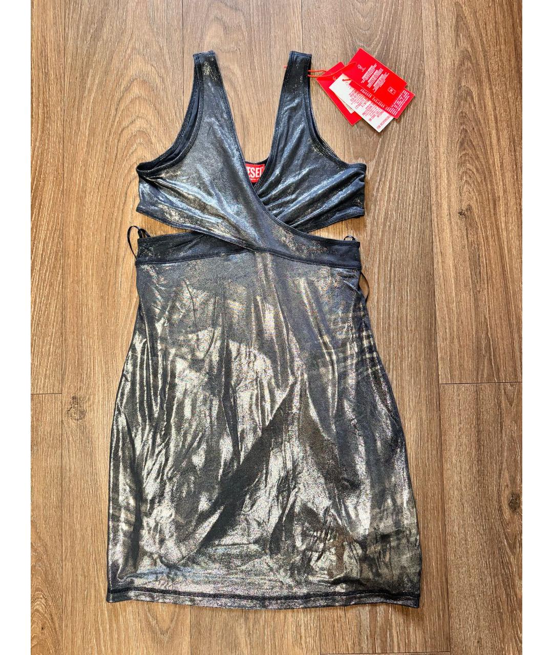 DIESEL Серебряное ацетатное коктейльное платье, фото 4