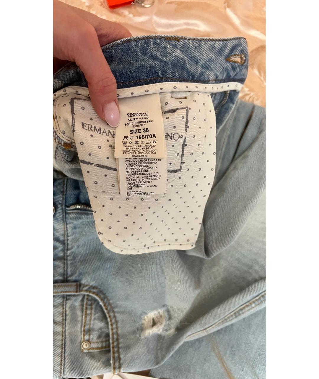 ERMANNO SCERVINO Голубые хлопковые джинсы клеш, фото 8