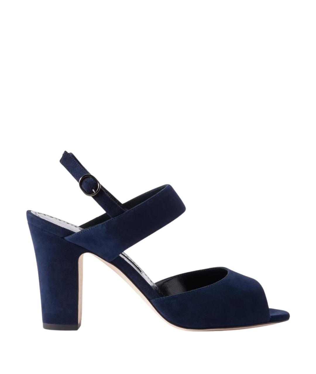 MANOLO BLAHNIK Темно-синие замшевые босоножки, фото 1