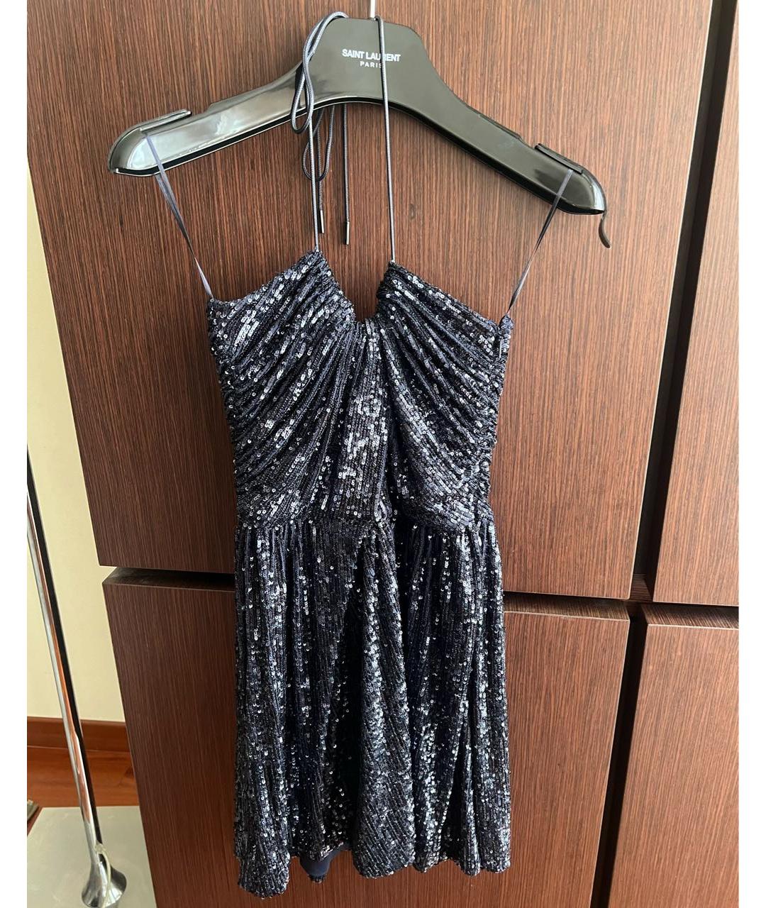 SAINT LAURENT Темно-синее коктейльное платье, фото 4