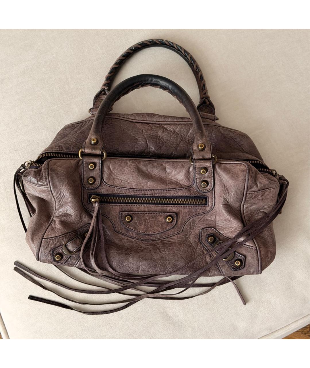 BALENCIAGA Коричневая кожаная сумка с короткими ручками, фото 7