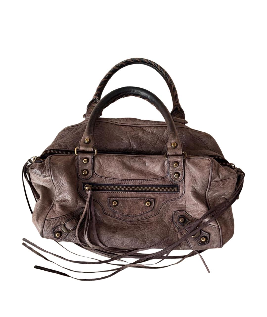 BALENCIAGA Коричневая кожаная сумка с короткими ручками, фото 1