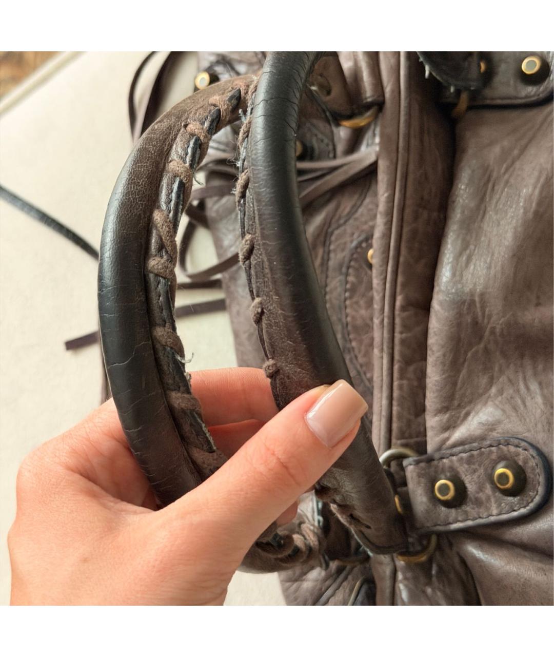 BALENCIAGA Коричневая кожаная сумка с короткими ручками, фото 6