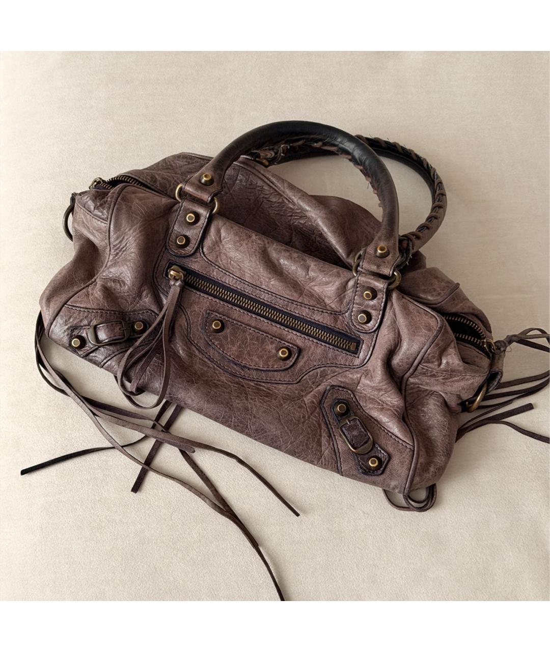BALENCIAGA Коричневая кожаная сумка с короткими ручками, фото 2