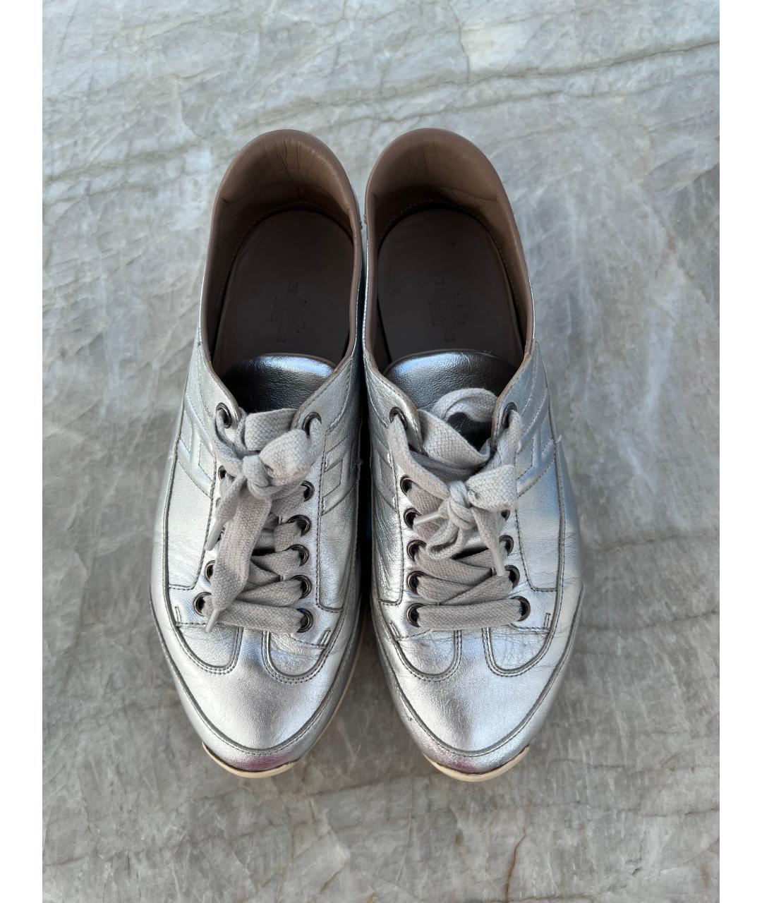 HERMES Серебряные кожаные кроссовки, фото 2