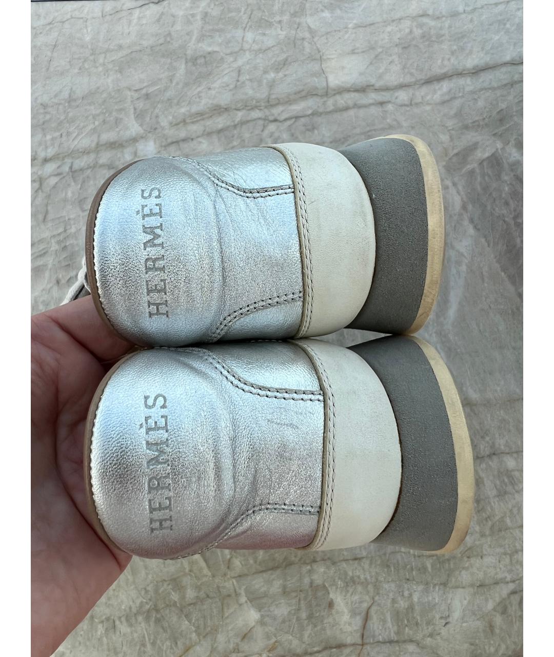 HERMES Серебряные кожаные кроссовки, фото 4