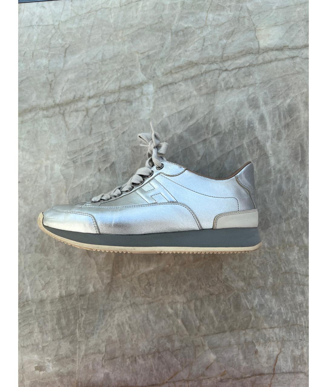 HERMES Серебряные кожаные кроссовки, фото 6