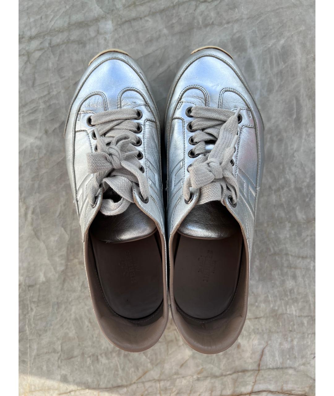 HERMES Серебряные кожаные кроссовки, фото 3