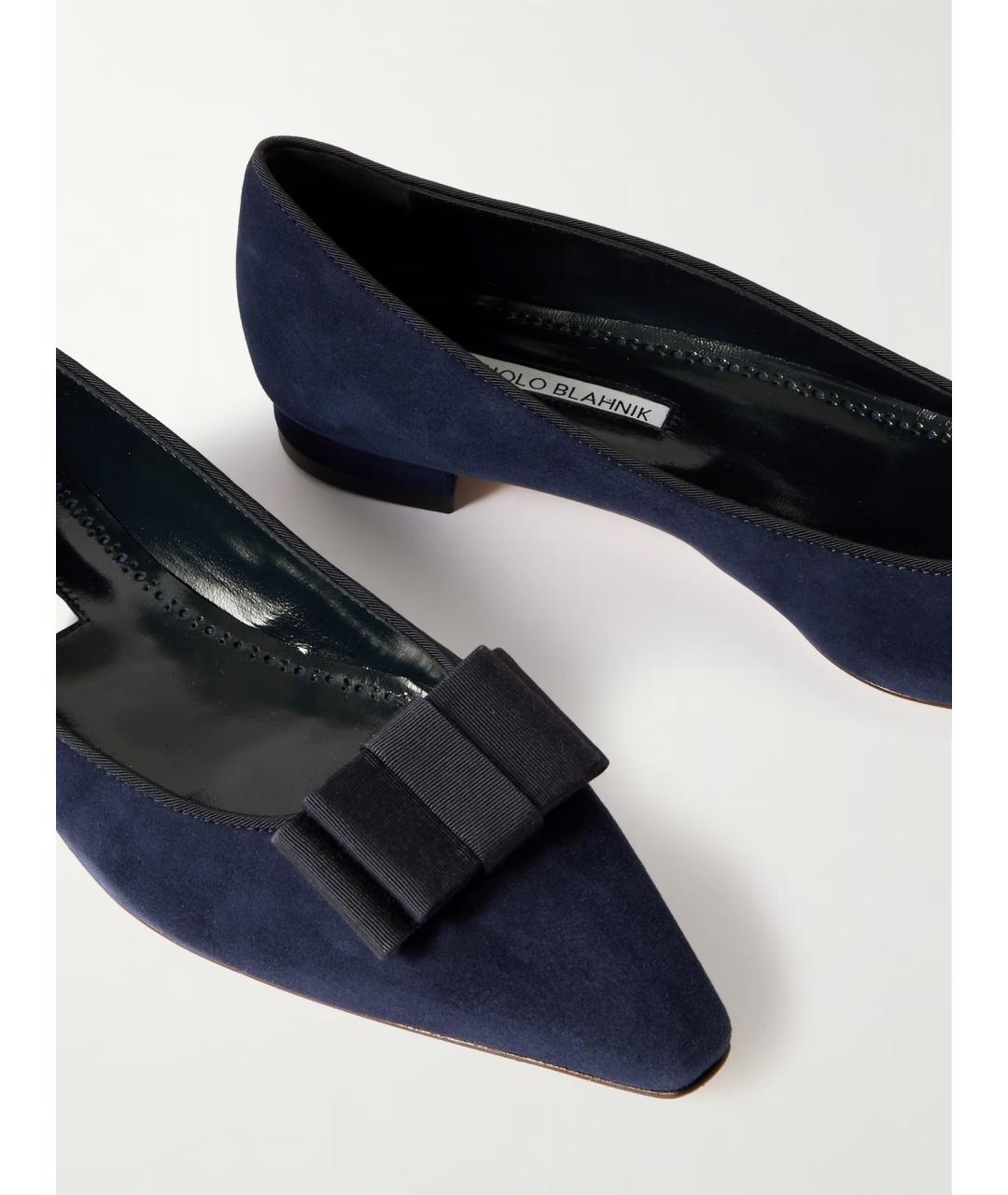 MANOLO BLAHNIK Темно-синие замшевые балетки, фото 4