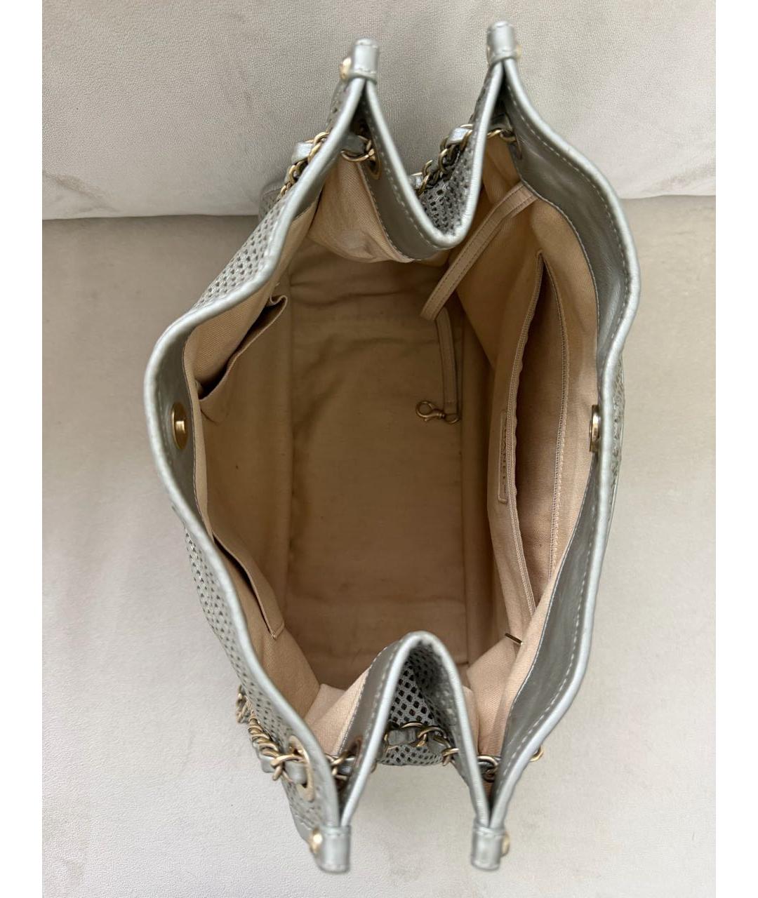 CHANEL Серебряная кожаная сумка тоут, фото 4