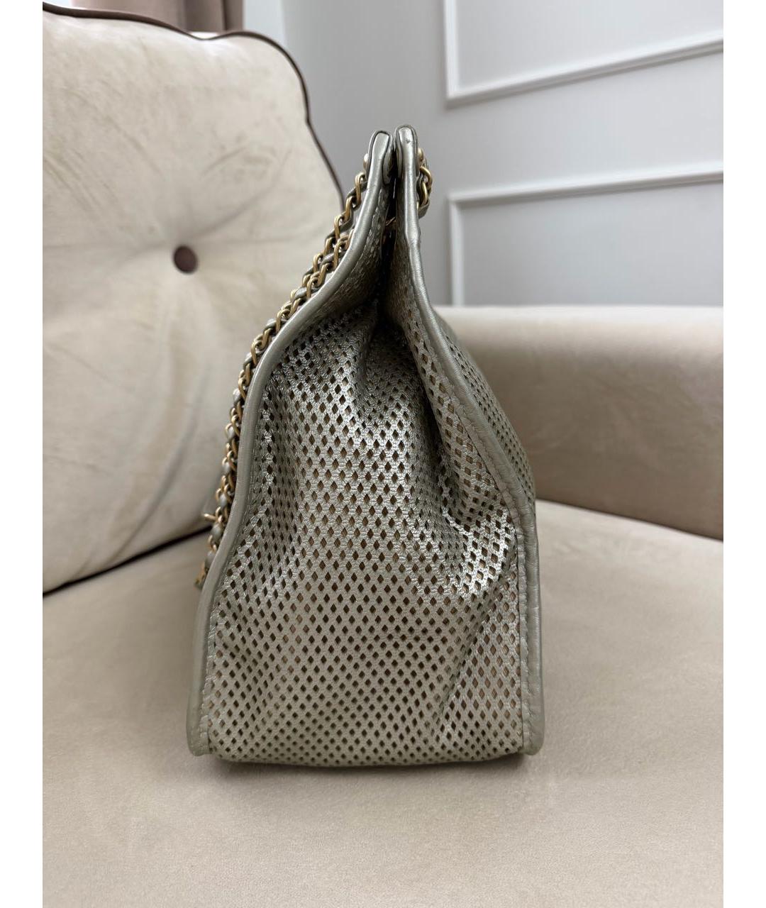 CHANEL Серебряная кожаная сумка тоут, фото 8