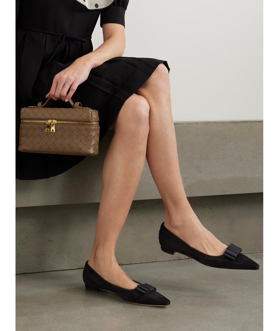 MANOLO BLAHNIK Черные замшевые балетки, фото 2