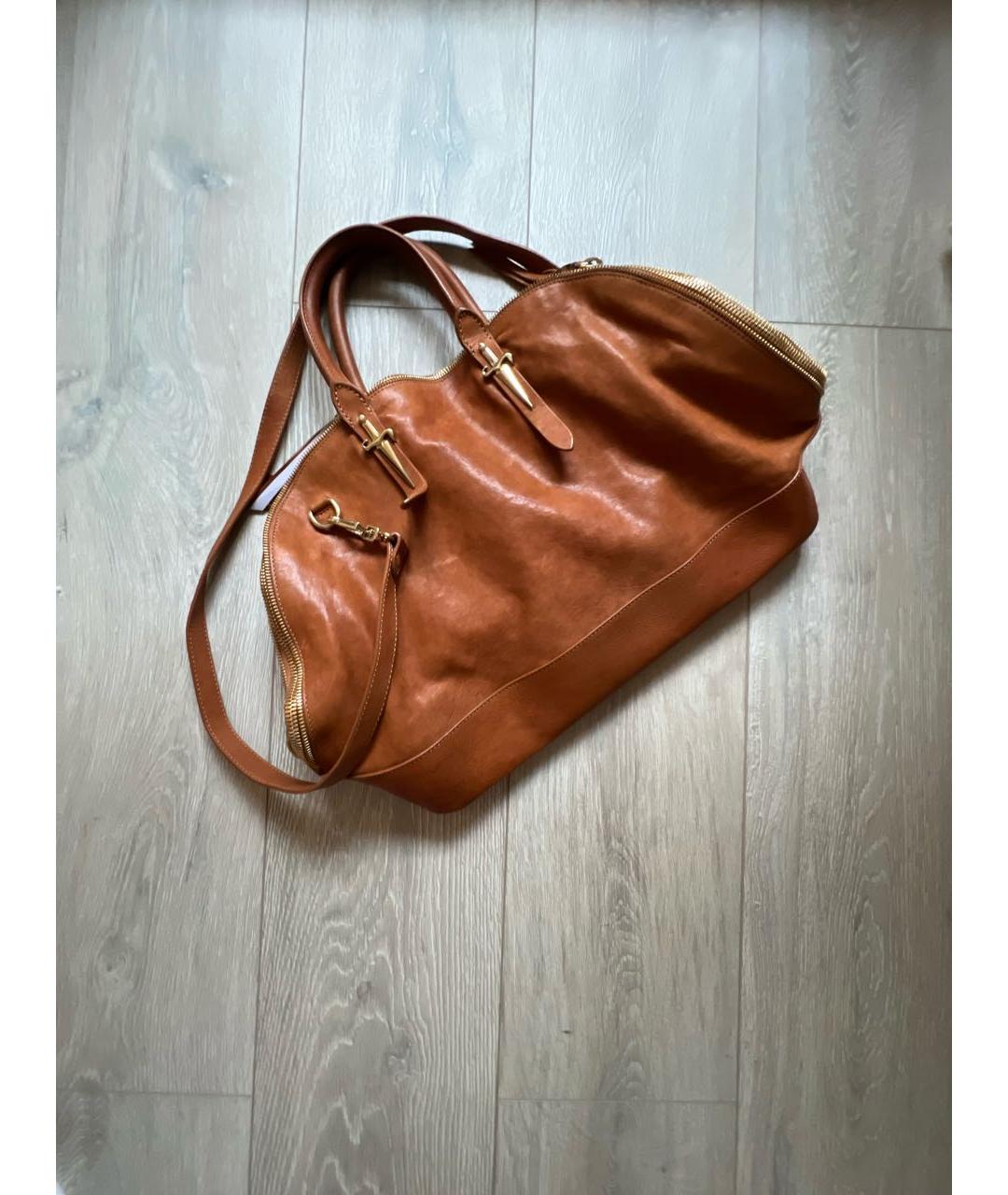 CESARE PACIOTTI Оранжевая кожаная сумка с короткими ручками, фото 2