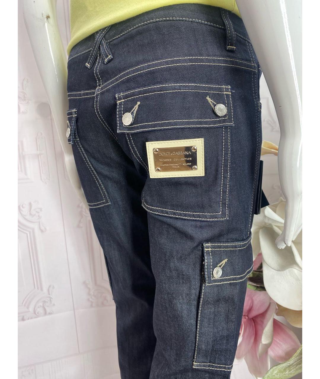 DOLCE&GABBANA Темно-синие хлопко-эластановые прямые джинсы, фото 4