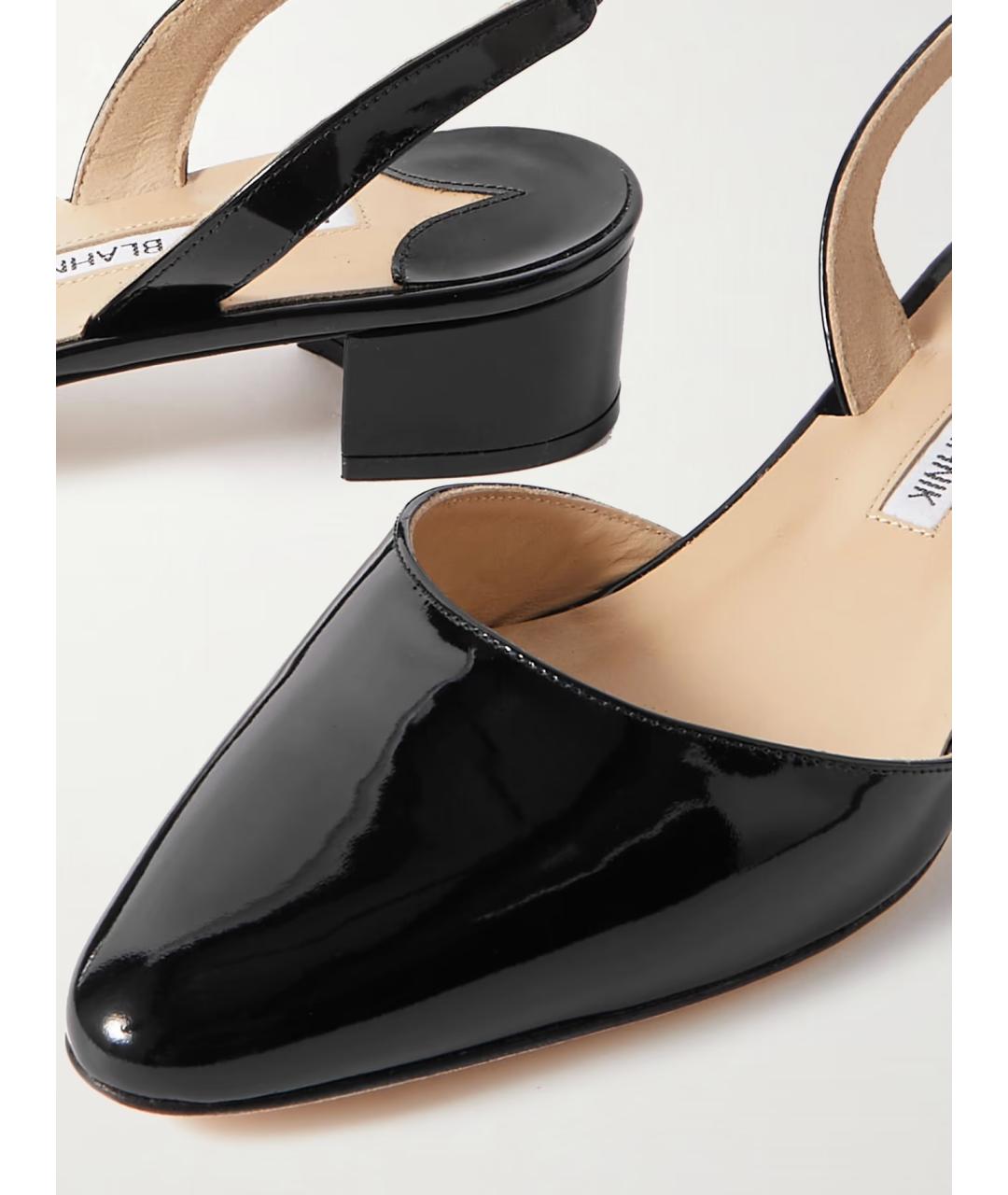 MANOLO BLAHNIK Черные лодочки на низком каблуке из лакированной кожи, фото 4