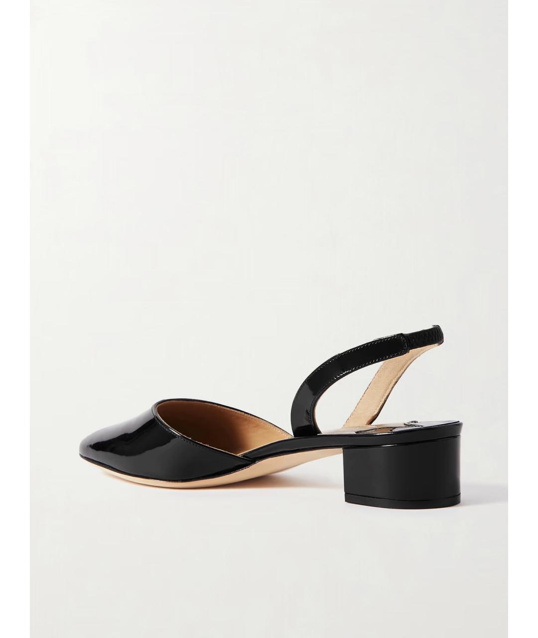 MANOLO BLAHNIK Черные лодочки на низком каблуке из лакированной кожи, фото 3