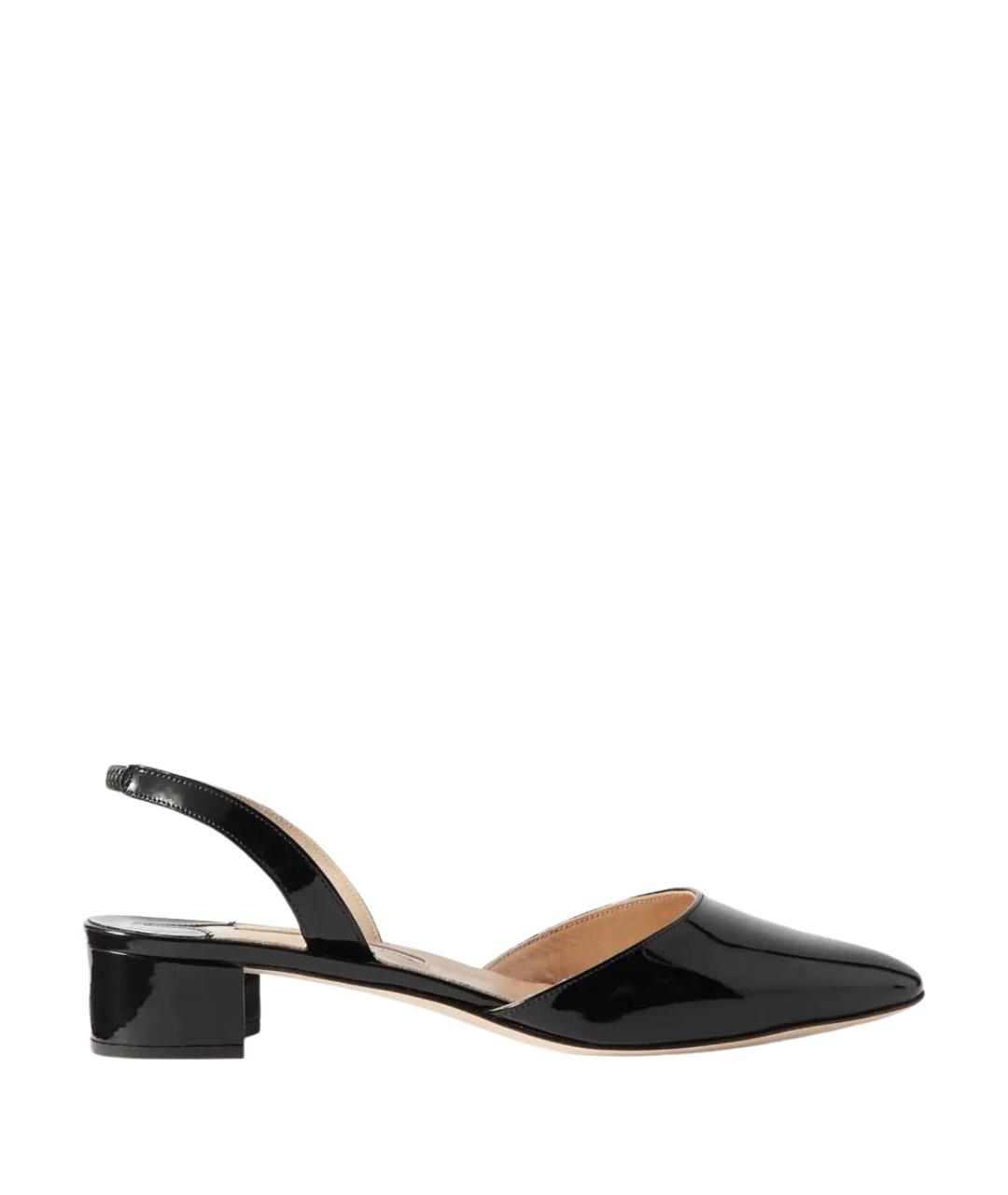 MANOLO BLAHNIK Черные лодочки на низком каблуке из лакированной кожи, фото 1