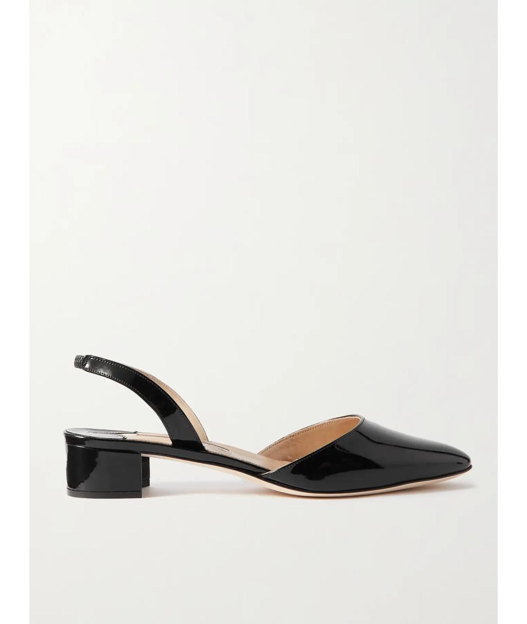 MANOLO BLAHNIK Черные лодочки на низком каблуке из лакированной кожи, фото 5