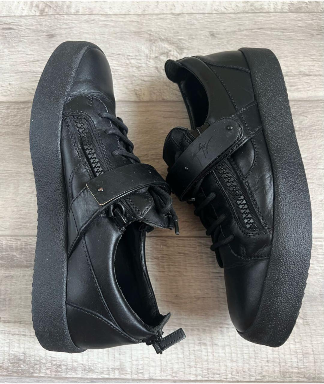 GIUSEPPE ZANOTTI DESIGN Черные кожаные низкие кроссовки / кеды, фото 4