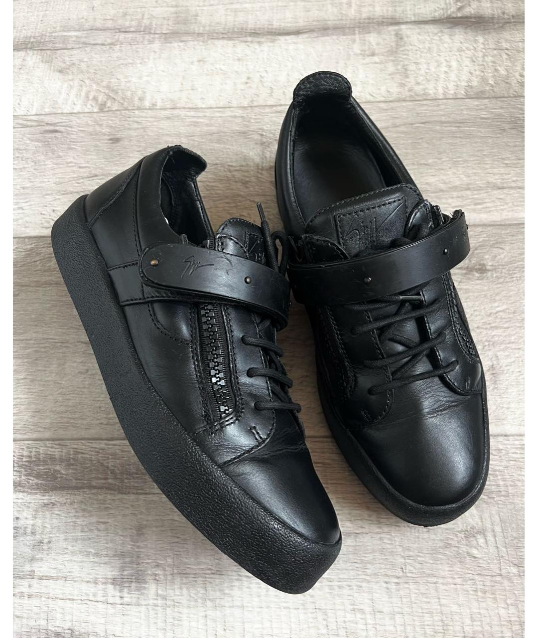 GIUSEPPE ZANOTTI DESIGN Черные кожаные низкие кроссовки / кеды, фото 2