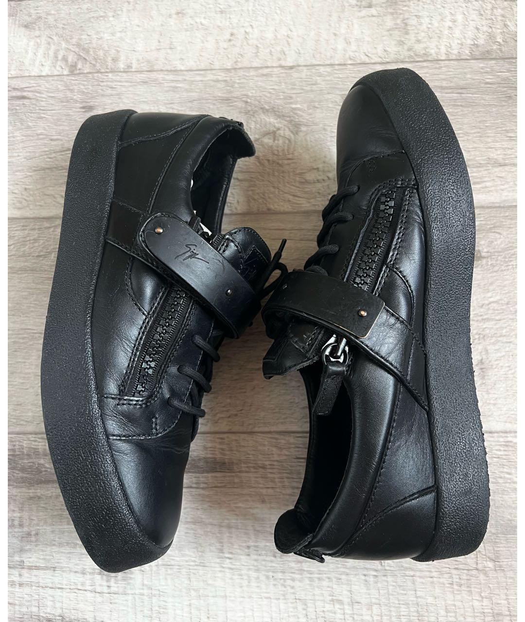 GIUSEPPE ZANOTTI DESIGN Черные кожаные низкие кроссовки / кеды, фото 9